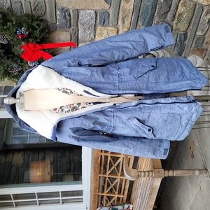 Burton Blue Hooded Ski Jacket with White Sherpa Lining